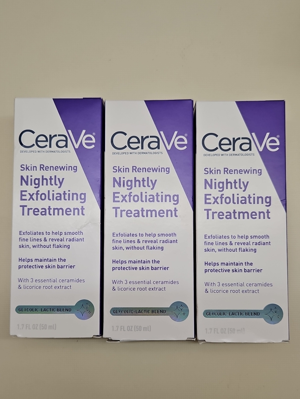 Lot of 3 CeraVe Skin Renewing Nightly Exfoliating Treatment 1.7 oz NIB